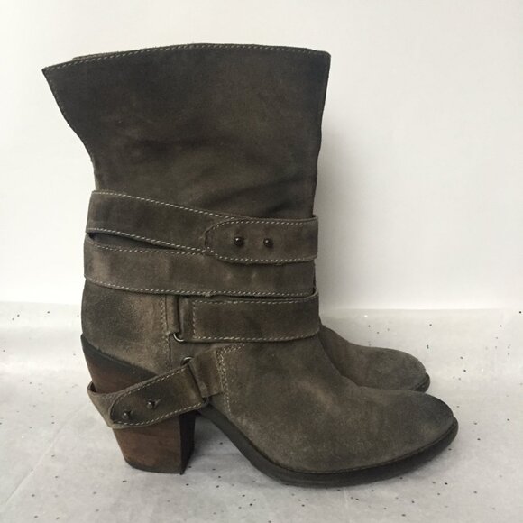 Janet & Janet Italy Gray Taupe mid calf pull on boot Size 38.5 Bohemian Western - Picture 3 of 16